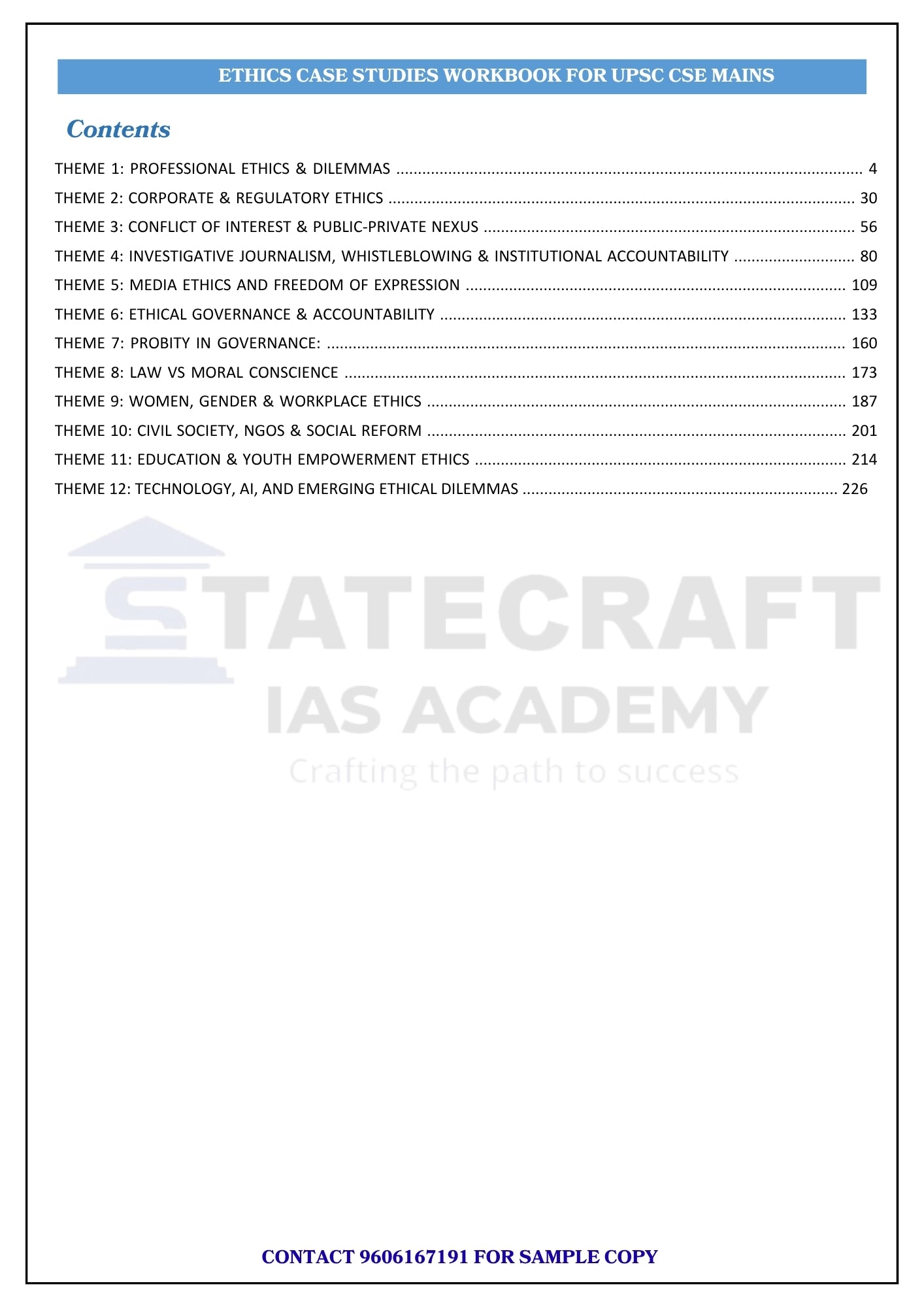 Ethics Workbooks for UPSC & State PCS Mains | Case Studies, PYQs & Model Answers | Statecraft IAS Academy (eBook PDF)