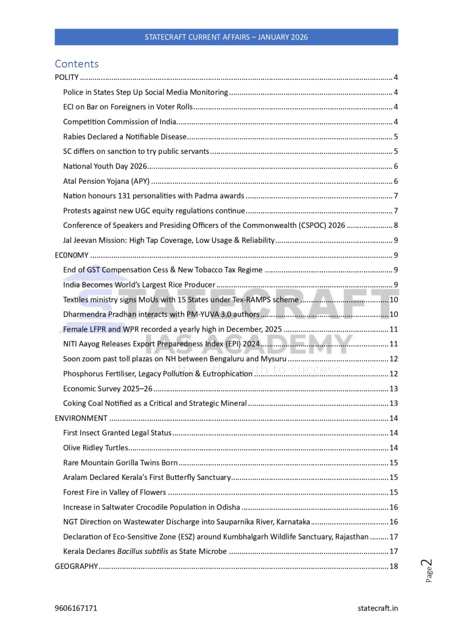 National Current Affairs January 2026 | For UPSC, SSC, Banking & Defence Exam Notes | Complete Monthly Analysis